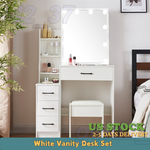 White vanity desk set led - desk,